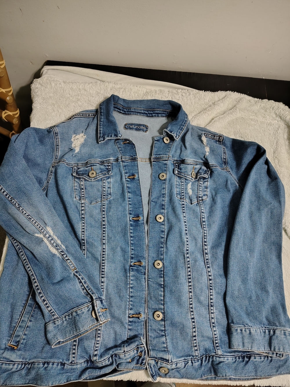 Maurices Light Blue Distressed Denim Jacket